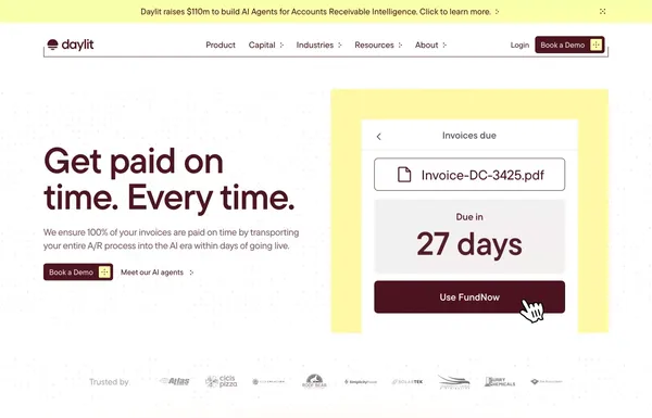 AI Agents for Account Receivables & Working Capital Solutions | Daylit - Landing design inspiration