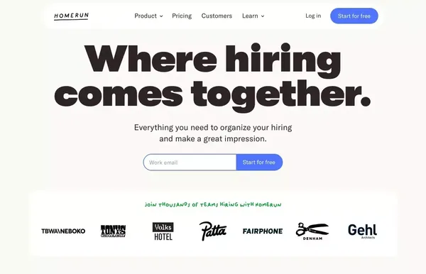 Homerun: where hiring comes together - Landing design inspiration