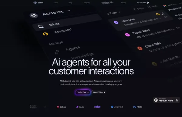 Lemni · Set up custom Ai agents in minutes - Landing design inspiration