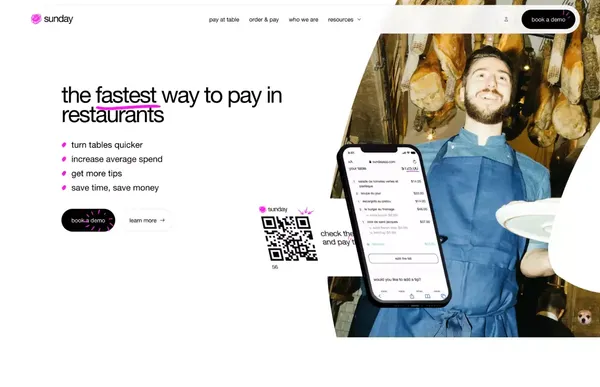 sunday - Your customers scan a qr code and pay in 10 seconds - Landing design inspiration