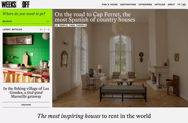 Weeks Off - The guide featuring the best houses to rent in the world - Blog design inspiration