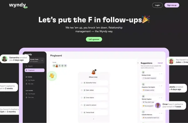 Wyndy | Relationship management — the Wyndy way - Landing design inspiration