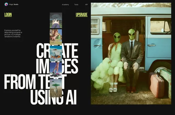 Create images from text using AI - Landing design inspiration