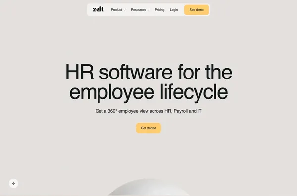 Zelt: All-in-one HR software for the employee lifecycle - Landing design inspiration