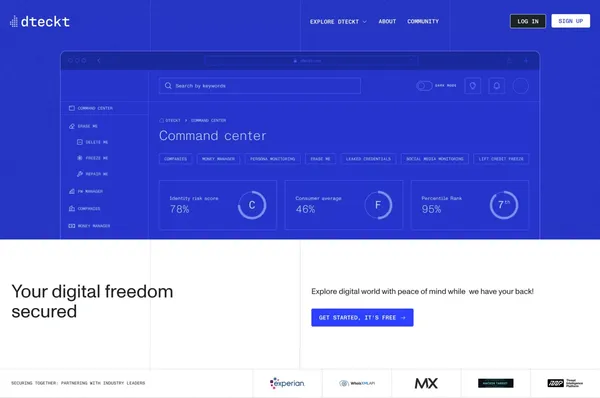 Dteckt | Your digital freedom secured - Landing design inspiration