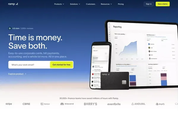Spend Management, Corporate Cards & Accounts Payable Solutions | Ramp - Landing design inspiration