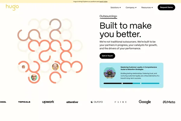 Hugo: Grow Faster with Outsourcing Excellence - Landing design inspiration