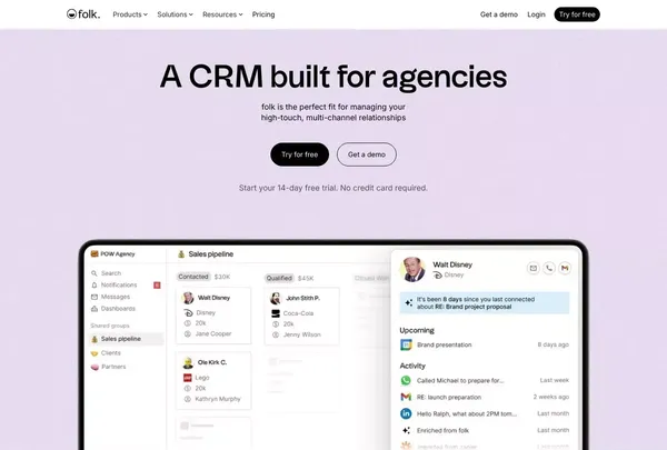 folk — CRM for Agencies - Landing design inspiration