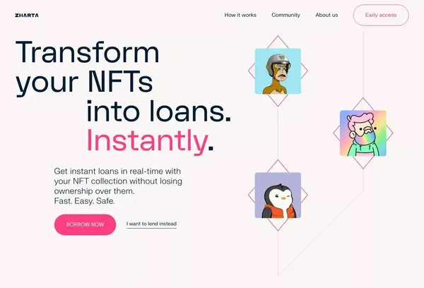 Zharta | Real-time NFTs loans platform - Landing design inspiration