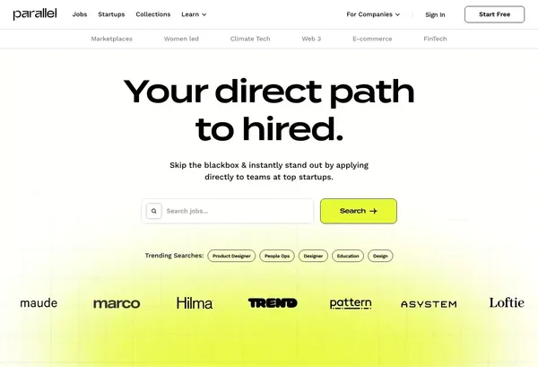 Parallel | Your direct path to hired. - Landing design inspiration