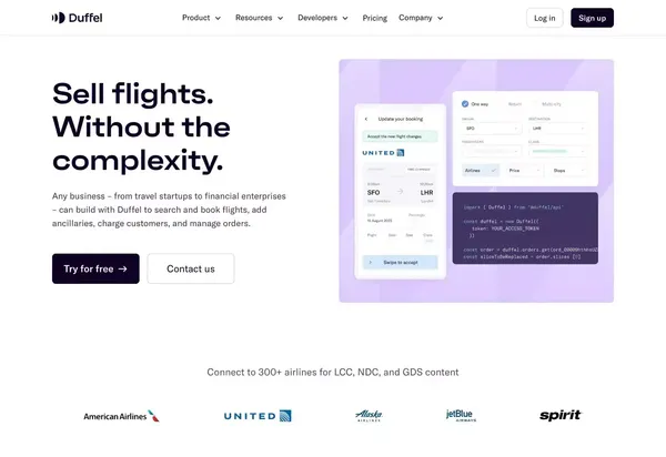 Duffel - The best API to sell flights online - Landing design inspiration