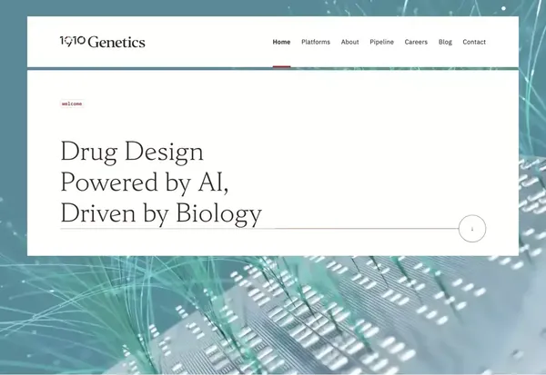 1910 Genetics — Drug Design Powered by AI, Driven by Biology - Landing design inspiration