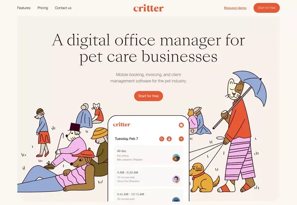 Critter - The best mobile software for pet care businesses - Landing design inspiration