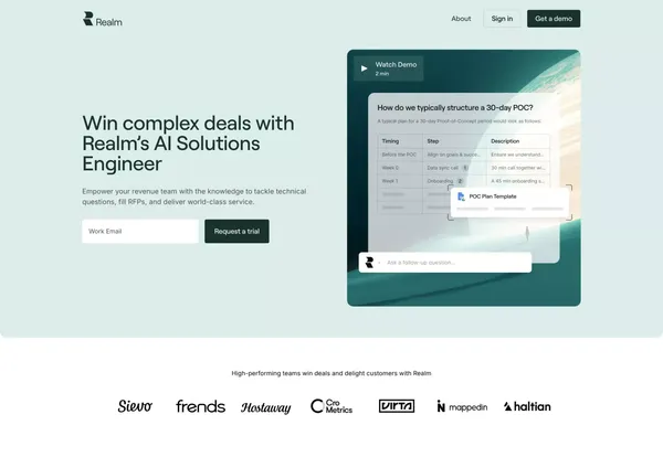Realm: Win complex deals with Realm’s AI Solutions Engineer - Landing design inspiration