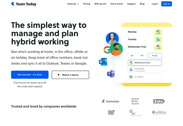 Team Today: Plan hybrid working for your team - Landing design inspiration