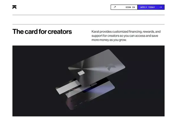 Karat • The Card for Creators - Landing design inspiration