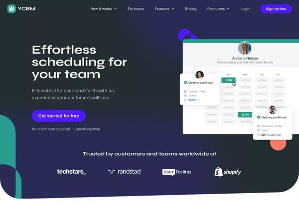 Effortless Online Scheduling Tool for Teams - YouCanBookMe - Landing design inspiration