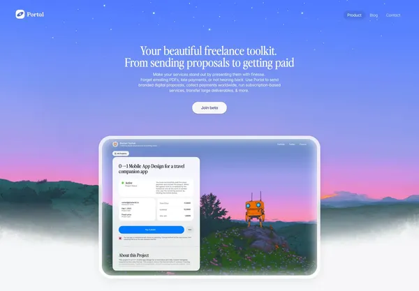 Portal - your beautiful freelance toolkit - Landing design inspiration