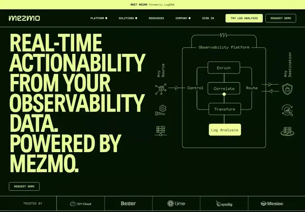 Observability Data Pipeline & Log Analysis Solutions | Mezmo - Landing design inspiration