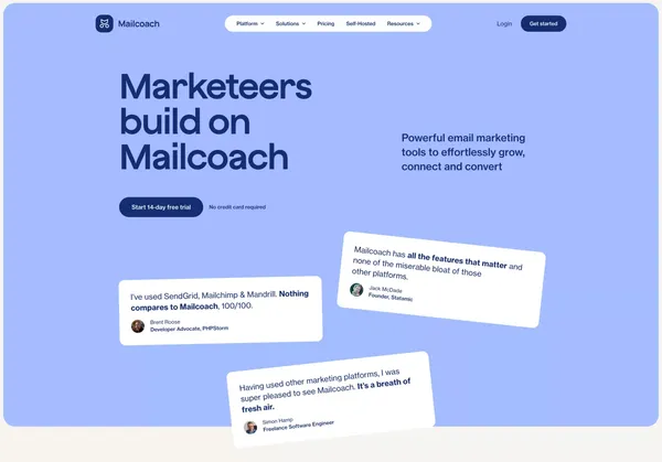 Mailcoach - Powerful email marketing tools - Landing design inspiration