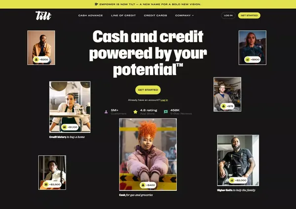 Cash Advances & Credit Cards—Powered by Your Potential | Tilt - Landing design inspiration