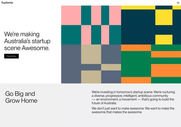 Euphemia | Making Australia’s startup scene Awesome - Landing design inspiration