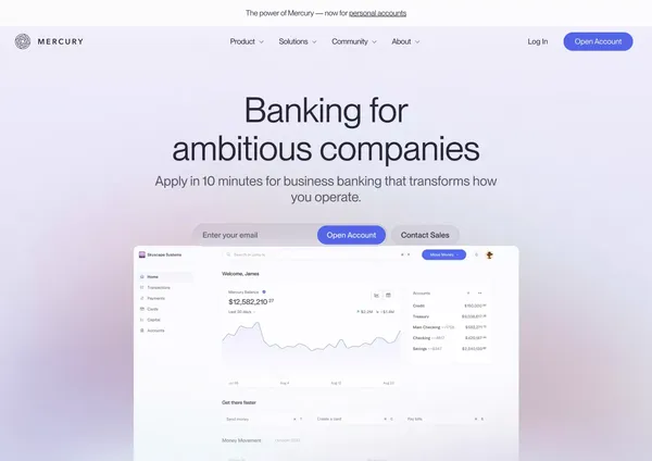 Online Business Banking For Startups & Personal Banking | Mercury - Landing design inspiration