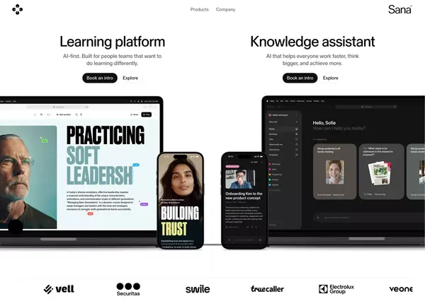 Unlocking knowledge with AI | Sana - Landing design inspiration