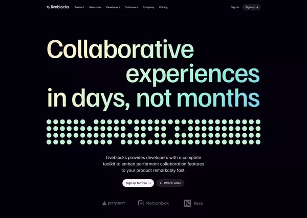 Liveblocks | Collaborative experiences in days, not months - Landing design inspiration