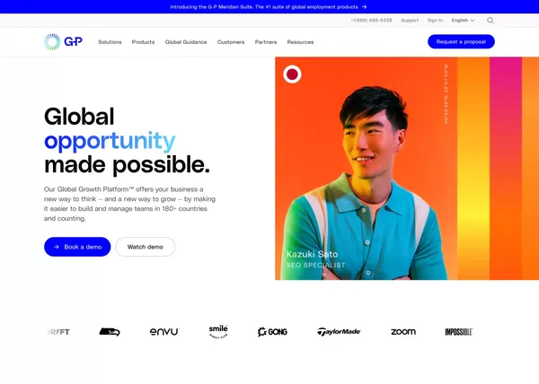 A better and faster way to build your global team | G-P - Landing design inspiration