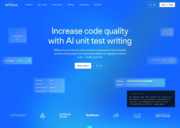 Diffblue AI For Code writes Java unit tests fully autonomously - Diffblue - Landing design inspiration