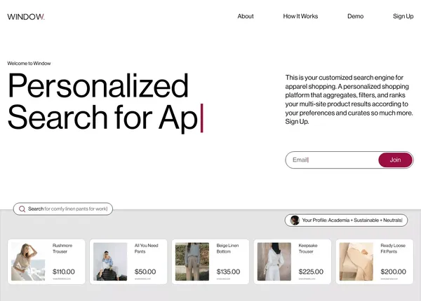Window - A personalized shopping platform - Landing design inspiration