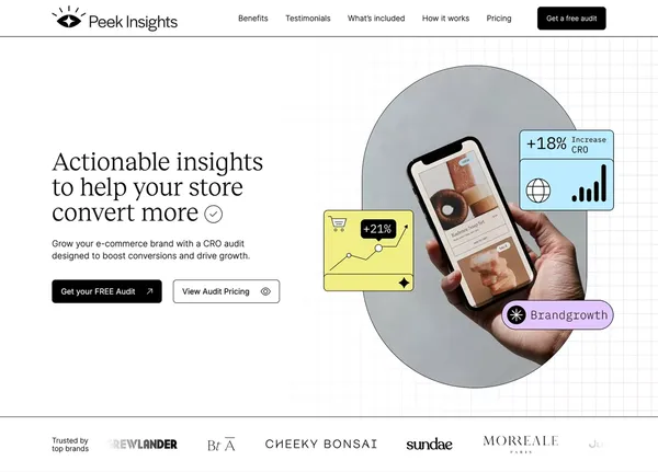 Conversion Rate Optimization Agency (CRO) - Peek Insights - Landing design inspiration