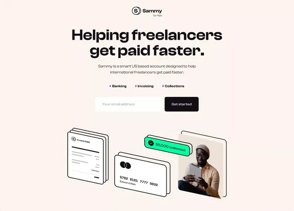 Sammy - The first US Bank for freelancers - Landing design inspiration