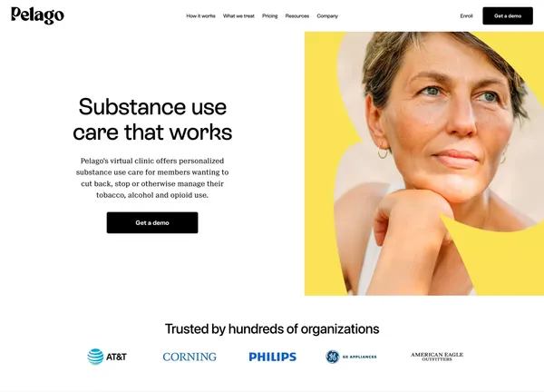 Pelago | Virtual clinic for substance use management - Landing design inspiration