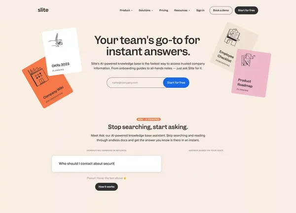 Slite - AI-powered knowledge base - Landing design inspiration
