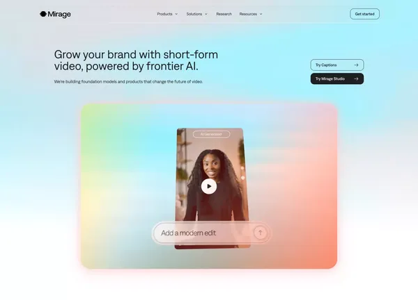 Mirage AI Video | Make Your Best Ideas Possible - Landing design inspiration