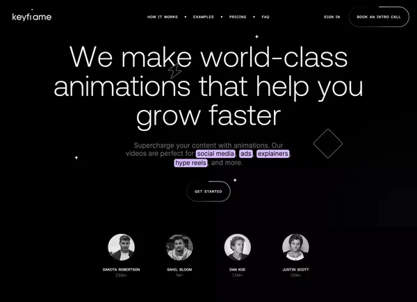 Keyframe | Supercharge Your Content with World-Class Animators - Landing design inspiration