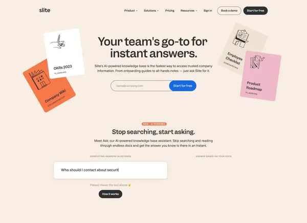 Slite - AI-powered knowledge base - Landing design inspiration
