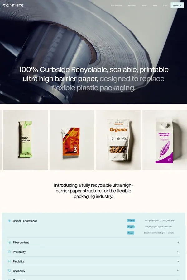 Nfinite Ultra-High Barrier Paper - Landing design inspiration