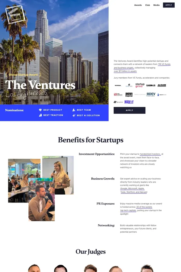 Startup Award Los Angeles 2026 - The Ventures - Landing design inspiration