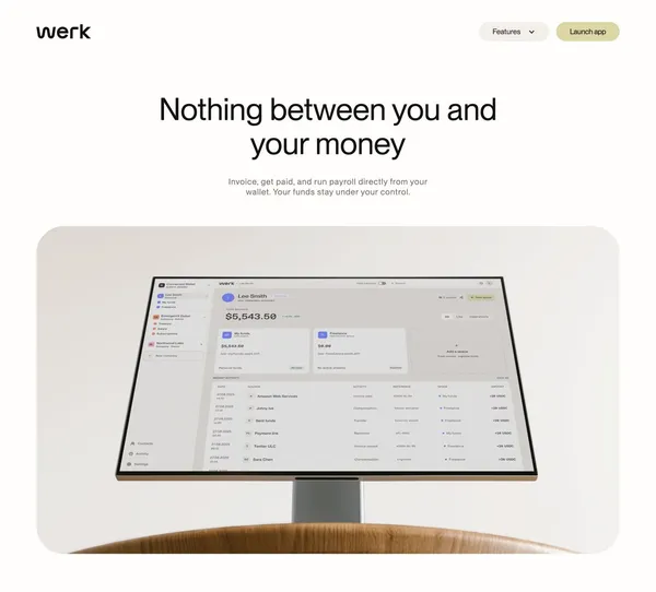 Werk | Onchain Finance Platform for Invoicing & Payroll - Landing design inspiration