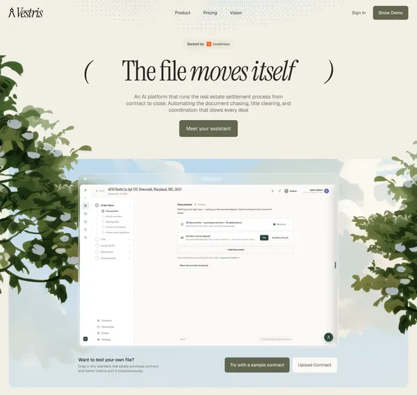 Vestris - Agents that automate real estate pre-closing - Landing design inspiration