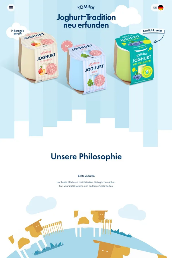 YOMilch | Feinste Bio-Milch traditionell im Keramikbecher gereift - Product page design inspiration