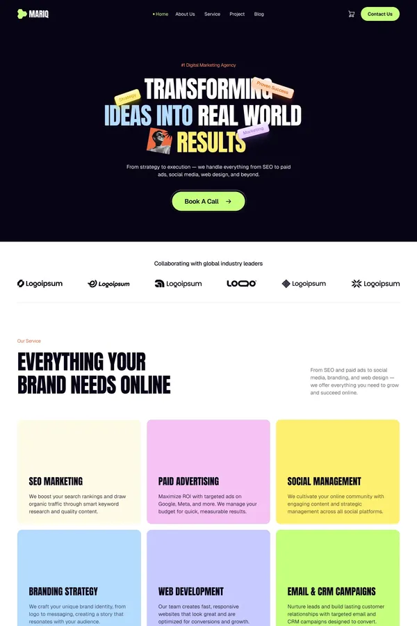 Mariq — Creative Marketing Agency Webflow Template - Template design inspiration