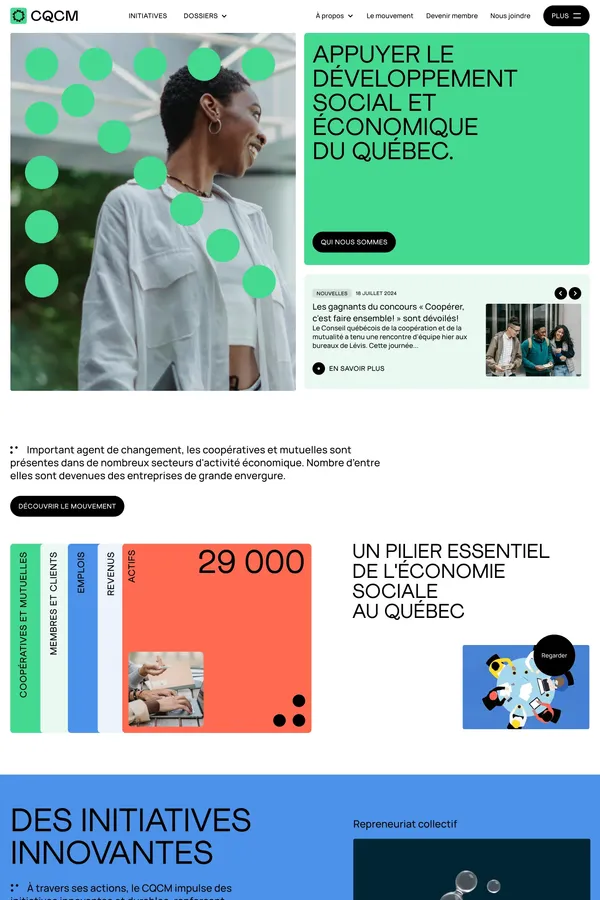 Appuyer le développement social et économique du Québec - CQCM - Landing design inspiration