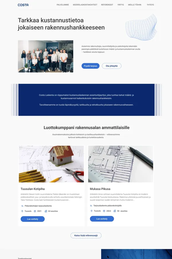 Tarkkaa kustannustietoa jokaiseen rakennushankkeeseen — Costa Laskenta