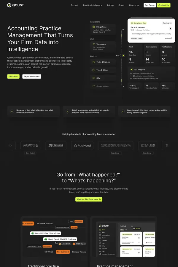 Qount Practice Intelligence Platform for Tax & Accounting Firms - Landing design inspiration