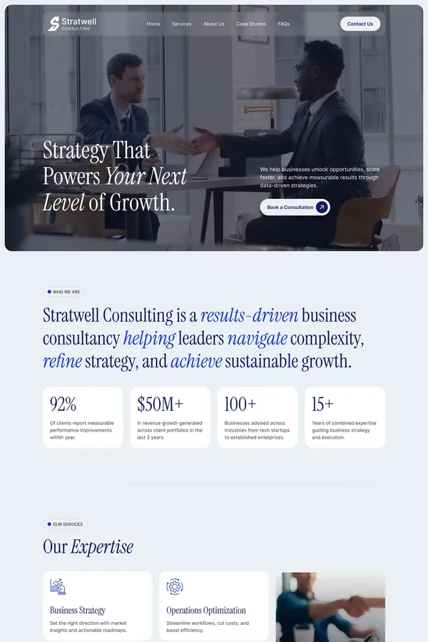 Stratwell - Business Consulting and Strategy Advisory Framer Website Template - Template design inspiration