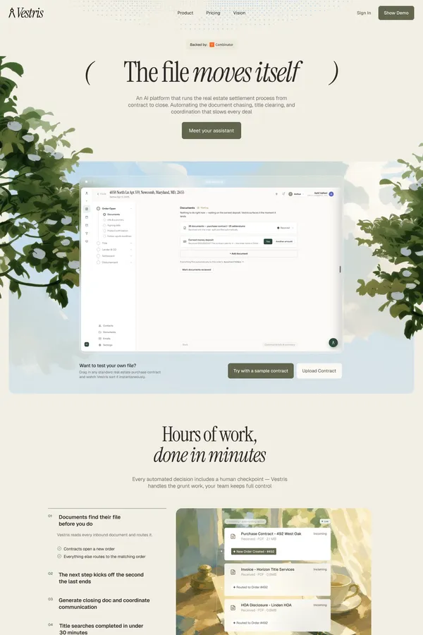 Vestris - Agents that automate real estate pre-closing - Landing design inspiration